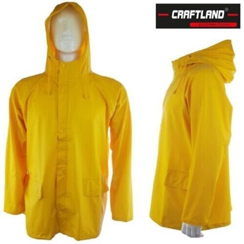 50x Unisex Raincoat XL WATERPROOF JACKET HEAVY DUTY With HOOD X-Large YELLOW NEW