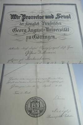 Zeugnis Universität GÖTTINGEN 1903 für G. Kullmann; Signatur Rektor Emil SCHÜRER