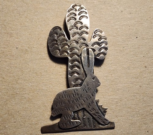 VINTAGE 925 STERLING SILVER BROOCH JACKRABBIT HARE CACTUS MEXICO 22g 3-1/8"
