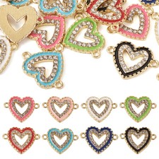 32Pcs Alloy Enamel Connector Charms with Crystal Rhinestone Hollow Heart Links