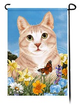 Summer Flowers Garden Flag - Cream and White Tuxedo Cat