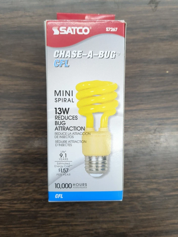 13W Yellow CFL Spiral Bug Light Bulb, 60W Equivalent, E26 S7267  SATCO - Image 2 of 4