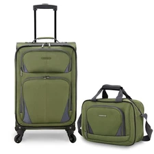 U.S. Traveler Forza 2PC Fabric Lightweight Carry-on & Tote Spinner Luggage Set