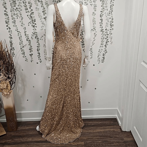 Neu ohne etikett Mac Duggal PAILLETTEN ÄRMELLOSES V-AUSSCHNITT SEITENSCHLITZKLEID Gr. 6 - Bild 7 von 12
