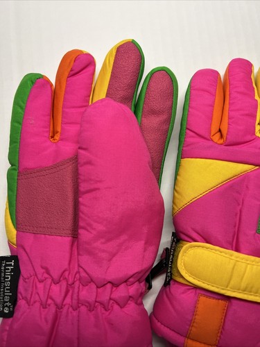 Thinsulate Women's Pink/Green/Yellow/Orange Ski Snow Gloves Size Girls 7-14 - Picture 5 of 7