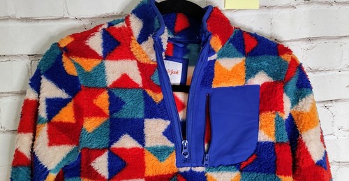 Kids CAT & JACK Colorful 1/4 Zip Sherpa Fleece Jacket, Size Medium 8/10 - Picture 2 of 5
