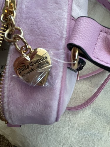 JUICY COUTURE Bowlers Velour Purse Crossbody Bag + 2 Handles Pink Gold Hardware - Picture 4 of 22