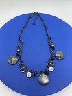 Liz Palacios Black Ab Crystals & Pearls Necklace Silver Tone Gunmetal 16” Flower