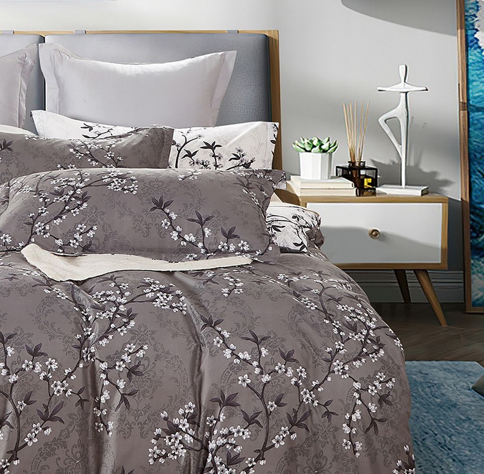 Iyanu Polyester Grey Floral Quilt Doona Duvet Cover Set Super King eBay