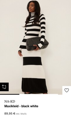 NA-KD Maxikleid Schwarz/weiß Strick Rollkragen Gr. S/M Neu Langarm Streifen 