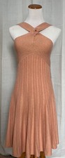 Express Knit Halter Dress NWT Women's Size M Beige Metallic Thread Twist Neck