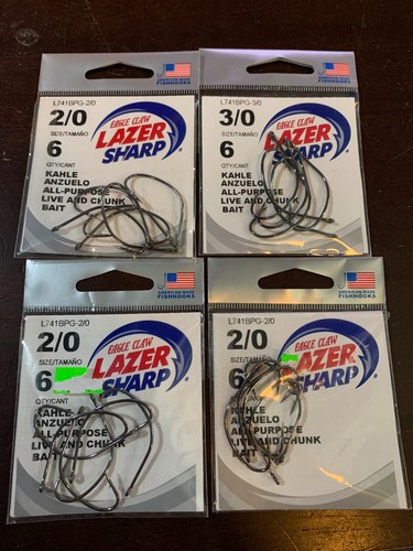 FISH HOOKS 2/0 (3pks) & 3/0 (1pk) 6 hooks in each Kahle Eagle Claw - Picture 1 of 2
