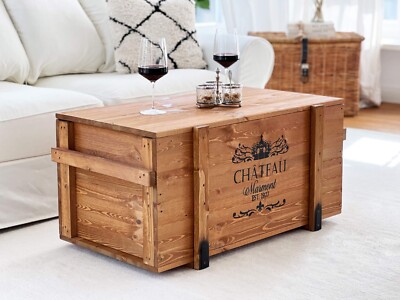TABLE BASSE COFFRE Table D'Appoint Noyer Holz-Kiste Massif Shabby Chic Vintage EUR 243,52 - FR