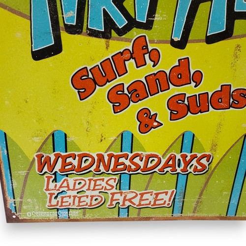 Retro Tiki Hut Tin Sign, Surf Sand Suds, Barfly in Grass Skirt, 12.5" x 16" - Picture 6 of 8