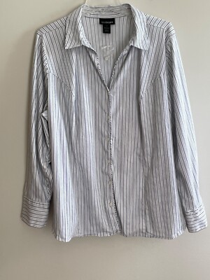 Lane Bryant Button Down Shirt Womens 26 Striped Long Sleeve V-Neck