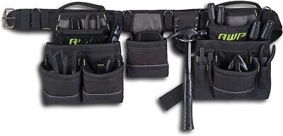 AWP General Construction Carpenter Tool Rig Padded Adjustable Tool Belt Black
