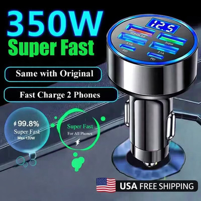 4 USB Port Super Fast Car Charger Adapter for iPhone Samsung Android Cell Phone