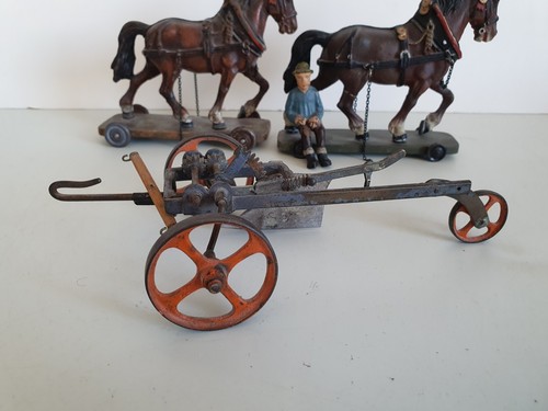 Elastolin Lineol Pferdegespann Fuhrwerk Bauer Pflug Zugpferde Blech Masse 35 cm - Bild 12 von 24