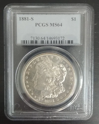1881-S Morgan Silver Dollar $1 Coin PCGS Certified MS64
