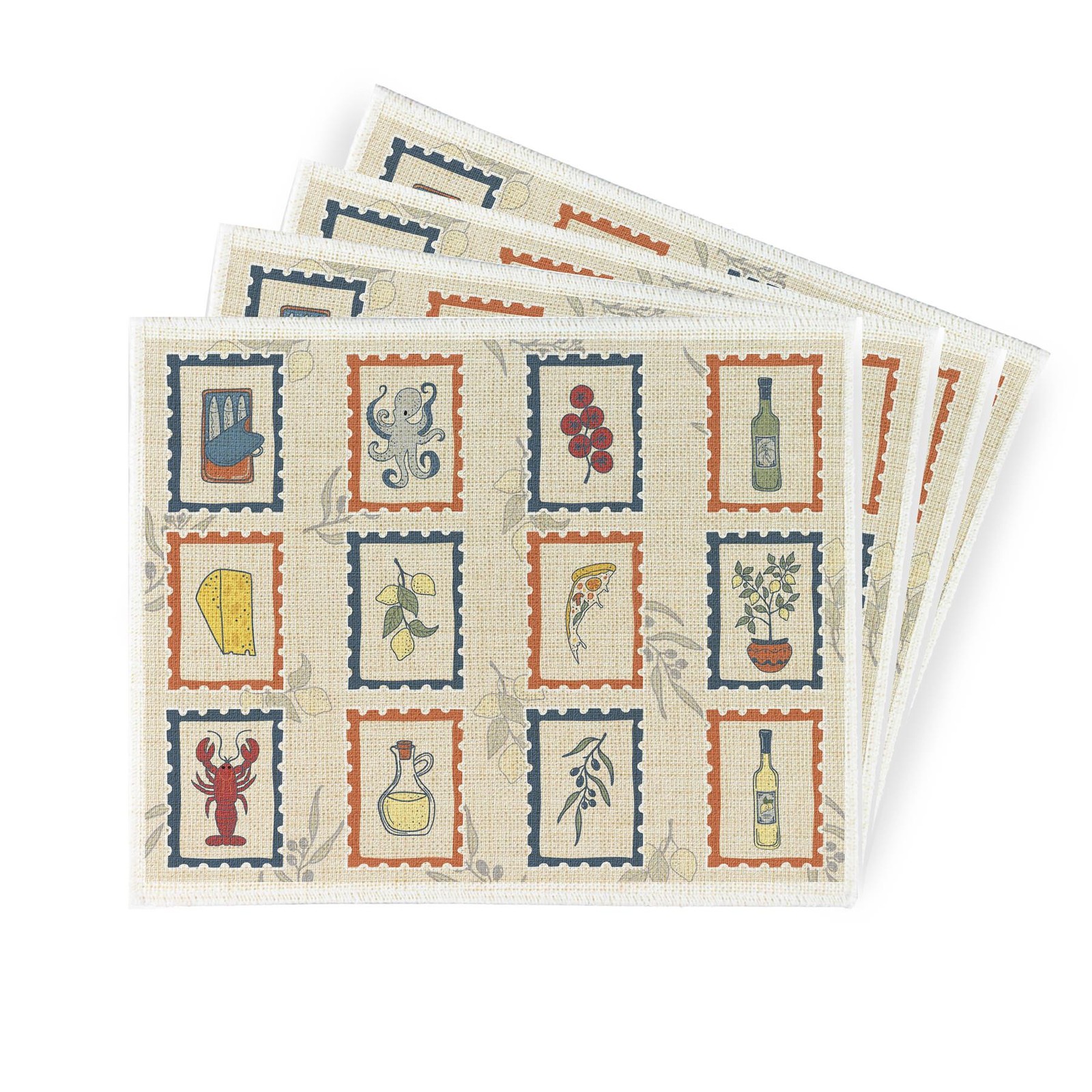Retro Foods Fabric Placemat Set - Italian Cuisines Table Mats Gift - Set of 4