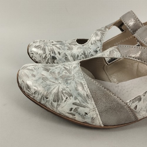 Zapatos Rieker Mary Jane para mujer 5 zapatos de salón de cuero metálico tacón bajo florales cómodos - Imagen 5 de 15