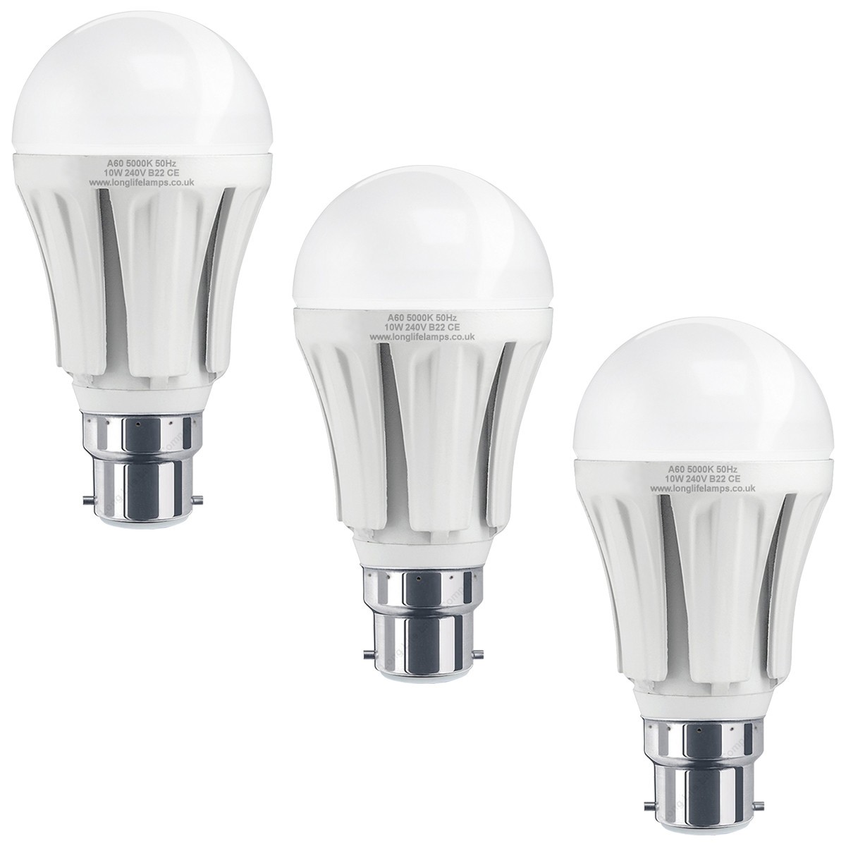 3 Pack 10w GLS LED Cool White Light Bulb B22 10w = 90w A60 LED Lamp