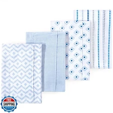 Luvable Friends Hudson Baby Flannel Burp Cloths 4pk, Contemporary Blue Mix