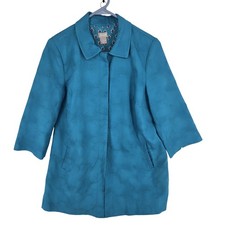 Chicos Jacket Womens Size 8 10 Blue Textured Floral Jacquard 3 4 Sleeve Blazer