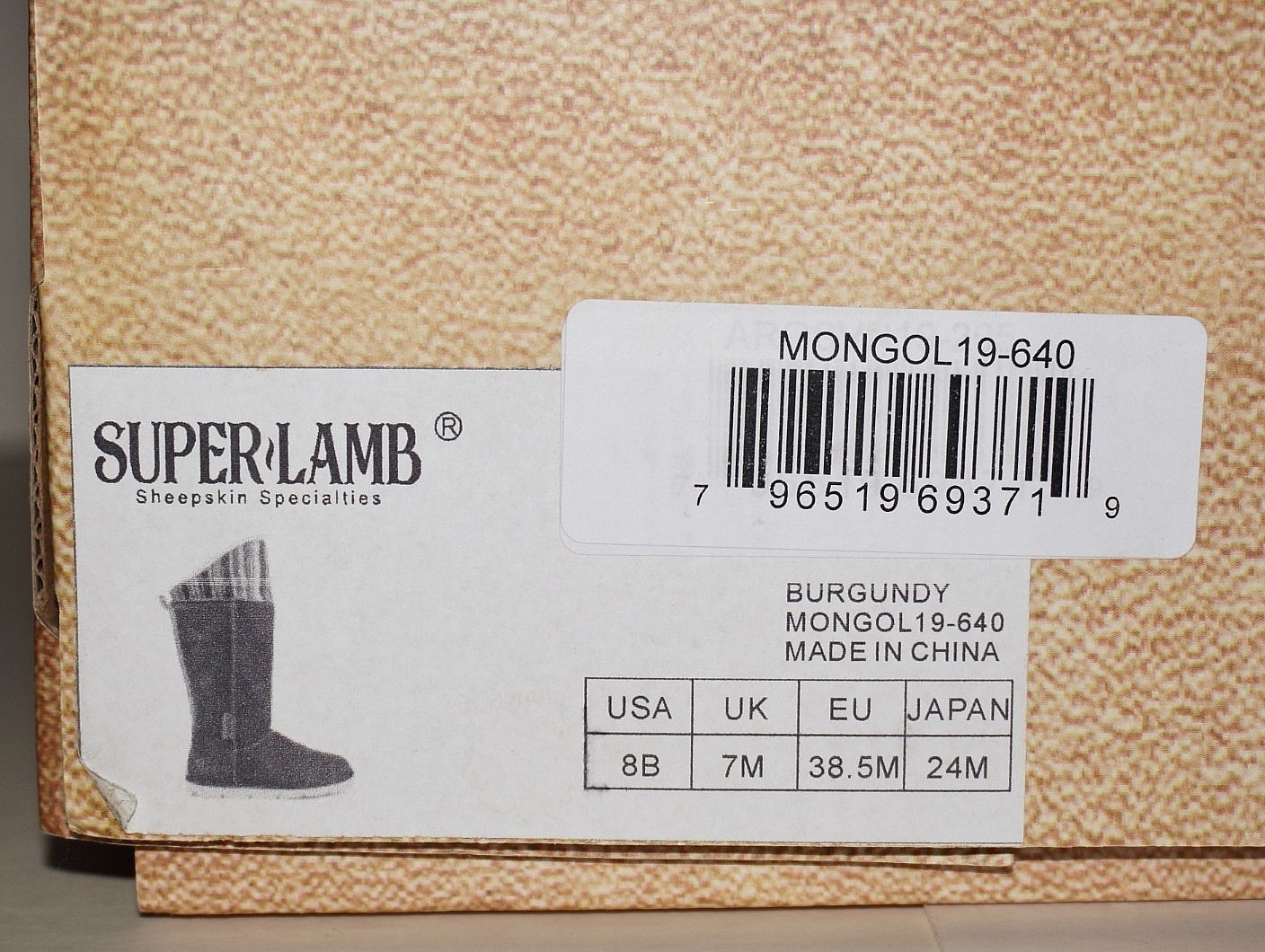 SUPERLAMB Burgundy Sheepskin Leather MONGOL 19-640 Boots US 8