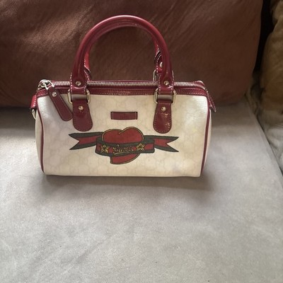 Gucci Small Supreme Joy Tattoo PVC Canvas Heart Boston Bag Off White Used Read