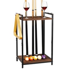 Jolensoy Pool Cue Holder Rack - 10 Cues, Wood  Iron, Billiard Stick Stand
