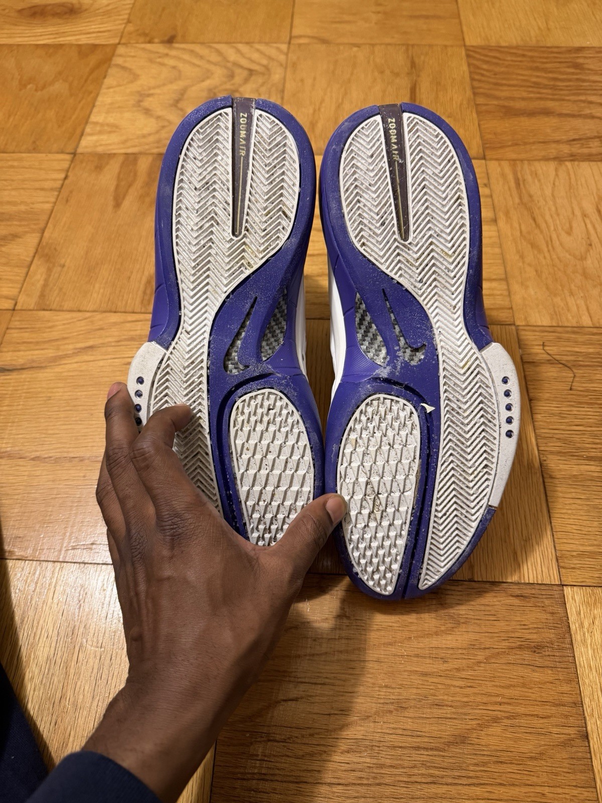 Nike Huarache 2K4 White Purple High Top Leather Basketball Sneakers thumbnail 4