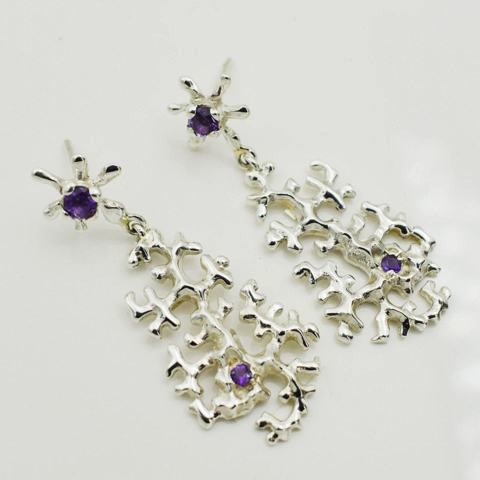 Orecchini pendenti in argento sterling 925 con pietra preziosa ametista... - Immagine 3 di 4