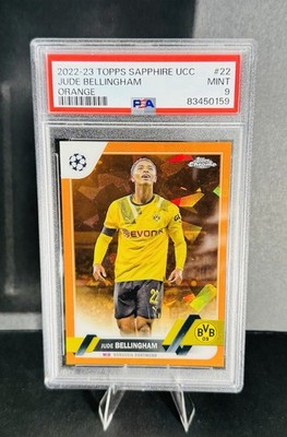 JUDE BELLINGHAM 2022-23 TOPPS CHROME SAPPHIRE EDITION UEFA ORANGE # 48/50 PSA 9