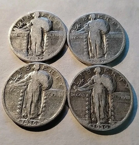 1927 1930 Standing Liberty Quarters🔥90% Silver $1Face Lot Of 4 #SL22