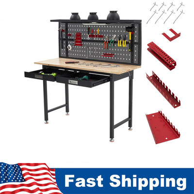 60'' Heavy-Duty Workbench with Pegboard, Power Outlets,Drawers & 2000 lb Capacity