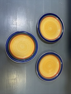 Set Of 3 Alco Dessert Plates Rainbow Colored Bands 