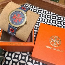 NEW TORY BURCH Gigi Watch With Two-tone Leather Band TBW2032