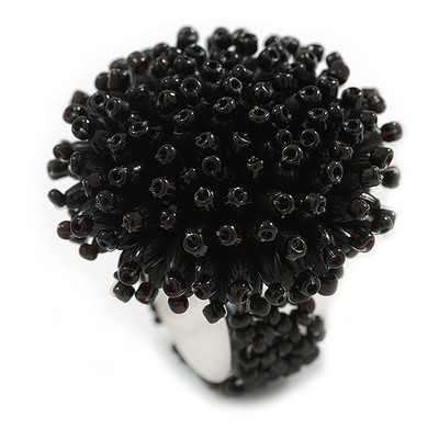 40 mm Durchmesser/Schwarz Acryl/Glas Perlen Gänseblümchen Blume Flex Ring-Größe M