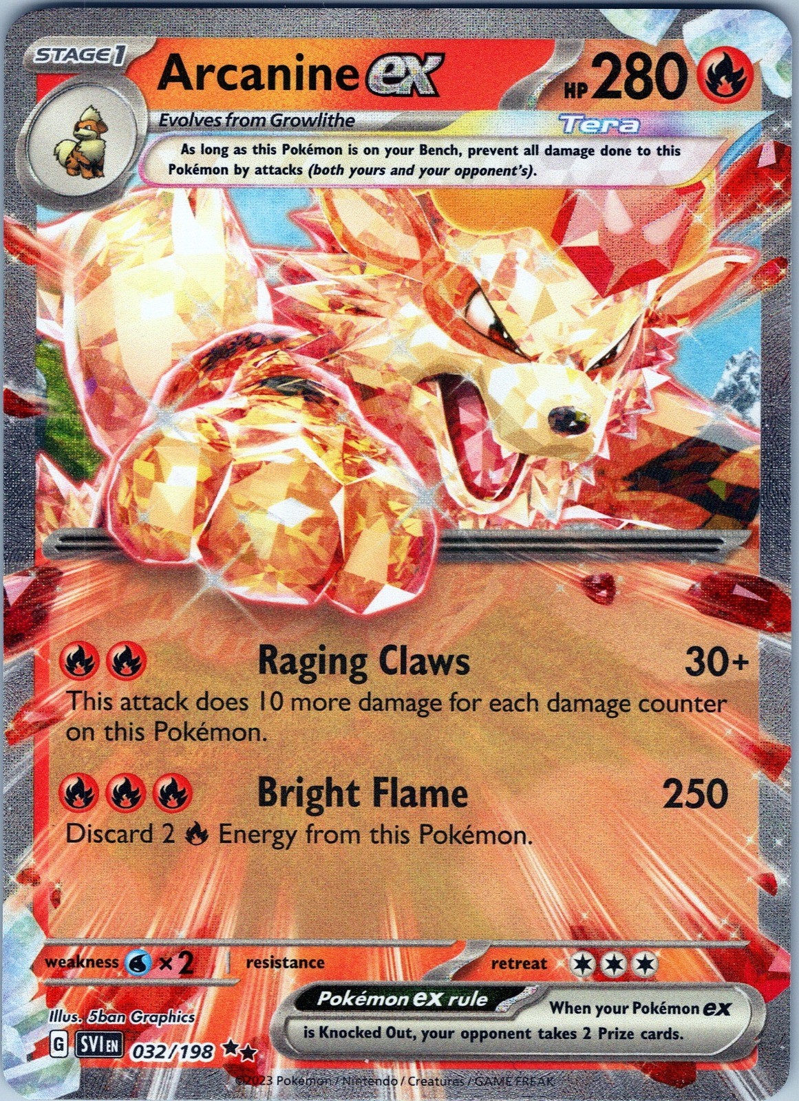 Arcanine ex Holo Double Rare SV01: Scarlet & Violet Base Set 032/198 NM