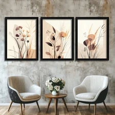 Beige Brown Wall Art Neutral Botanical Prints Set Of 3 Minimalist Artwork Scandi