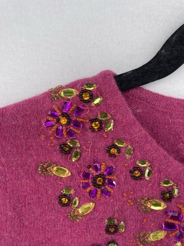 Free People Womens Small Fancy Cardigan Wool Jeweled Embellished Beads Fuchsia - Picture 2 of 14