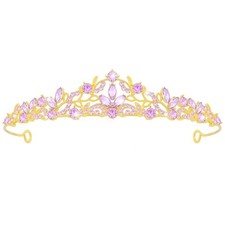 Purple Rhinestone Gold Tiara Crown, Princess Crystal Gold Purple Rhinestones