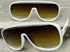 Oversize Exaggerated Modern Retro Shield Party Rave SUNGLASSES Large White Frame
