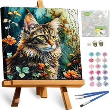 Framed Paint by Numbers Kit for Adults Beginners, 12x12inch Cat Paint by Number 