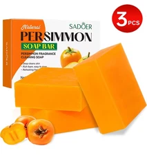 3PCS Persimmon Soap for Old People Smell, Organic Deodorant Bath Bar Body Odor