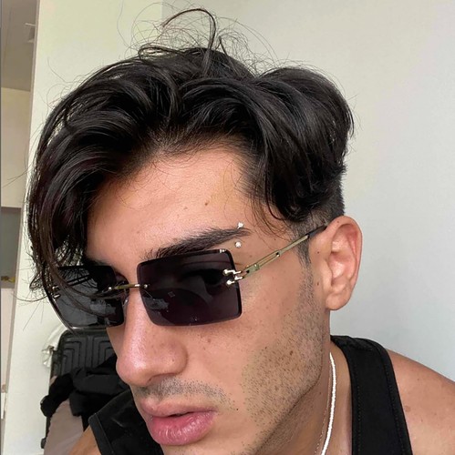 Black Sunglasses for Men Women Rectangle Retro 90s Rimless Frameless Narrow S... - Picture 2 of 7