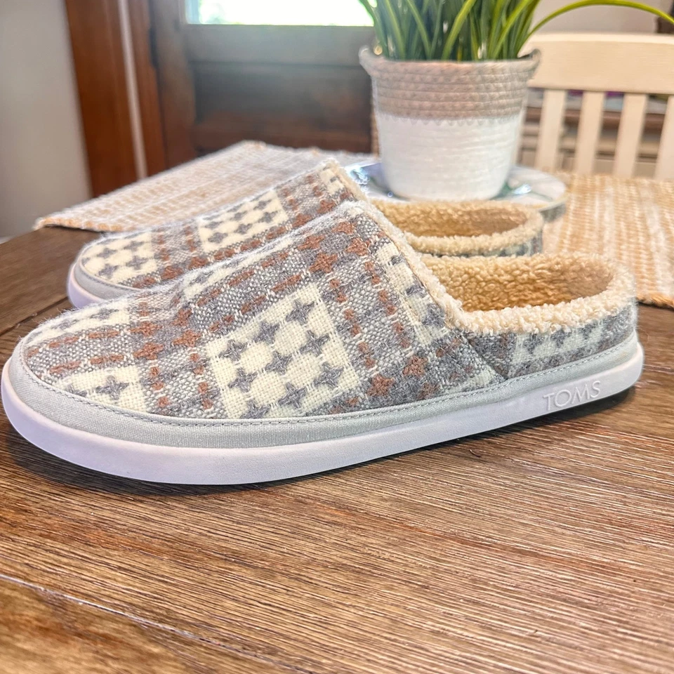 Zapatillas TOMS Florence a Cuadros Imitación Piel de Oveja Forradas Acogedores Mocasines Sin Cordones Talla 10 Foto 3 de 4