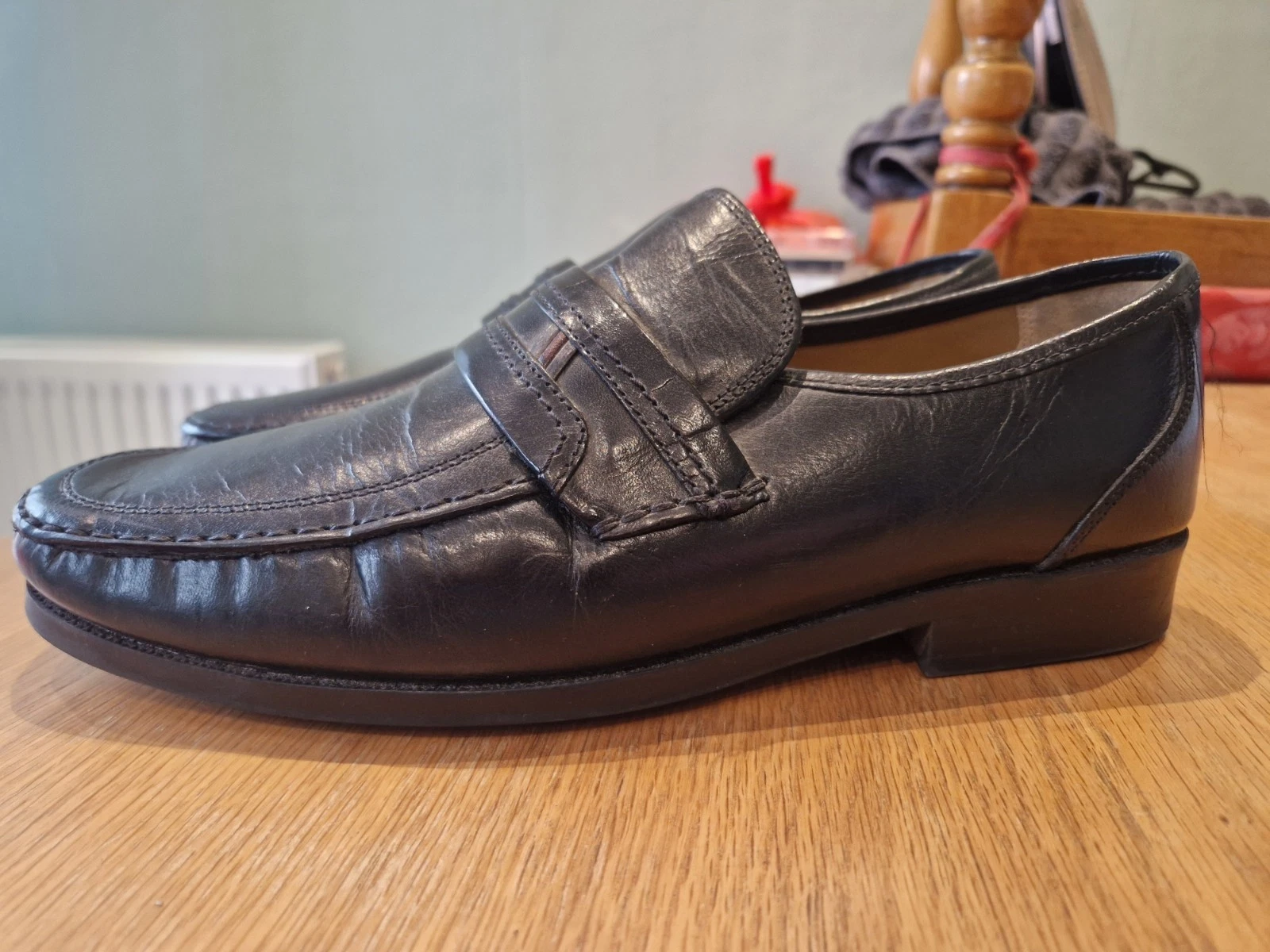 Mocassini Clarks extra larghi Oxford in pelle da uomo UK 10 neri slip on