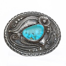 Vintage Navajo 1970's Sterling silver and turquoise belt buckle w/feather design